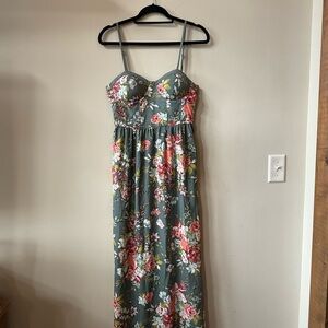 B.O.G. Collective Floral Maxi Dress Sage Green Romantic Cottagecore M